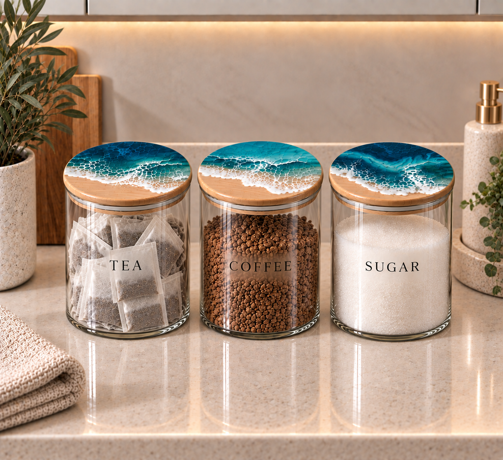 Ocean Wave Resin Storage Jars