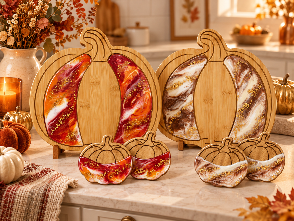 Pumpkin Resin Board & Coaster Set