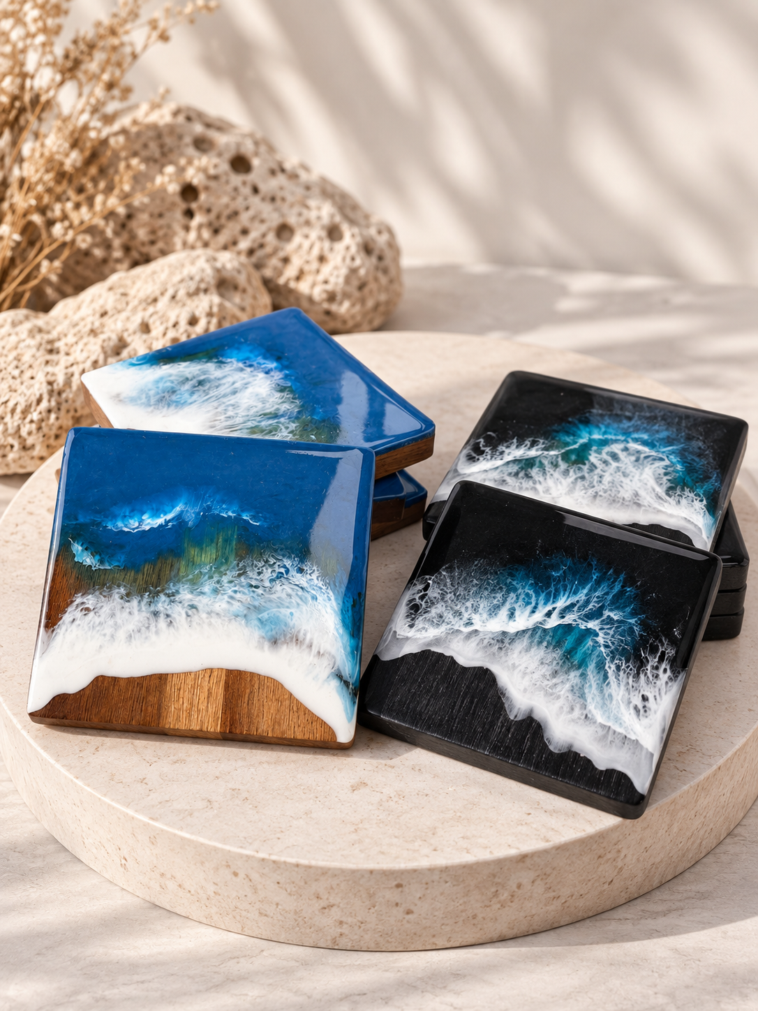 Chunky Square Beach Resin Coasters