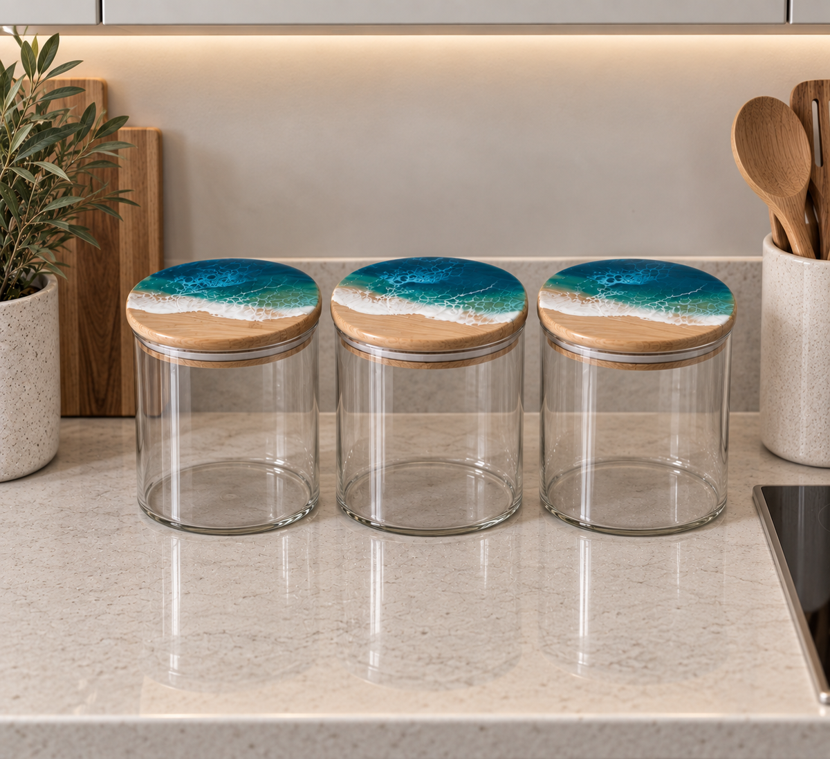Ocean Wave Resin Storage Jars